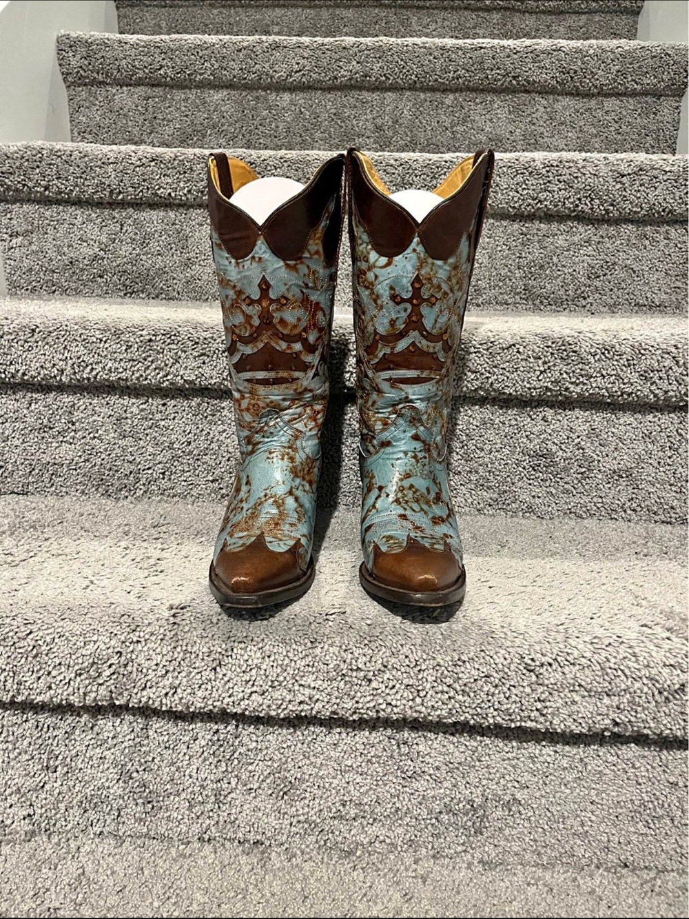 Turquoise and Brown Western Heeled Boots